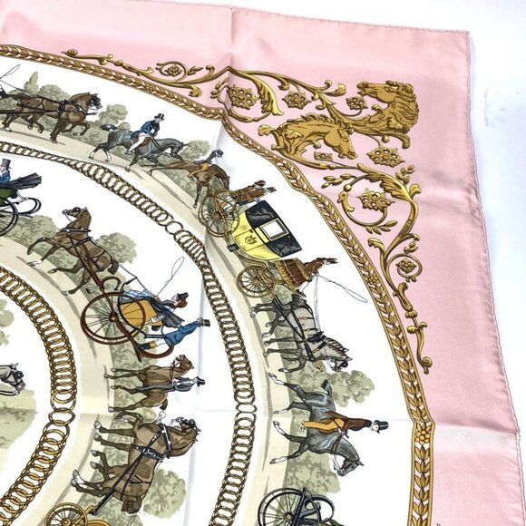 HERMES Carre90 A walk to LA PROMENADE DE LONGCHAMPS Longchamps Scarf silk pink - Picture 12 of 14